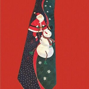Hallmark Festive Santa and Snowman Tie - Red and Green